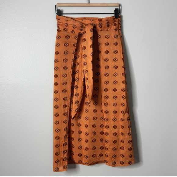 Anthropologie & Other Stories Skirt Printed Tie Front Midi Skirt Orange Size 4 - Picture 3 of 16